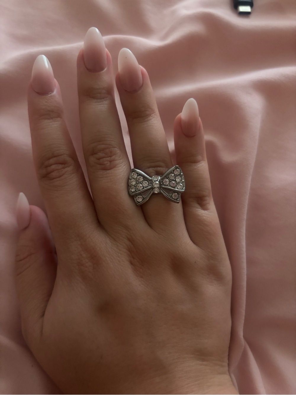 Silver Crystal Bow Ring - Elegant Women's Fashion Ring